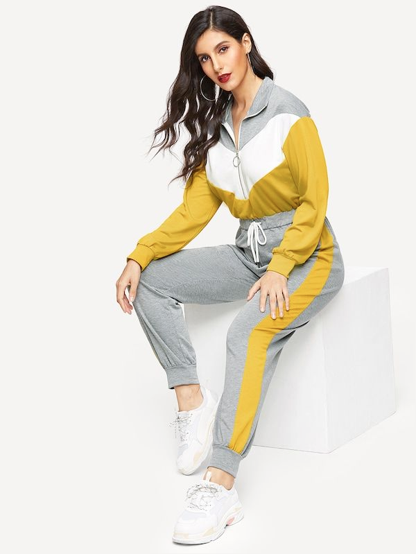 SHEIN Cut-and-sew Half Placket Sweatshirt & Sweatpants Set 1 (3)